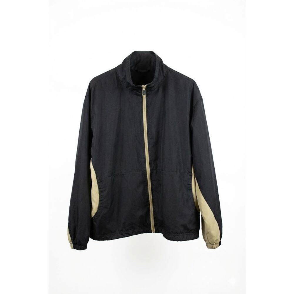 CMODC Men's Full Zip Windbreaker Jacket Black Tan Color Block Size L Large